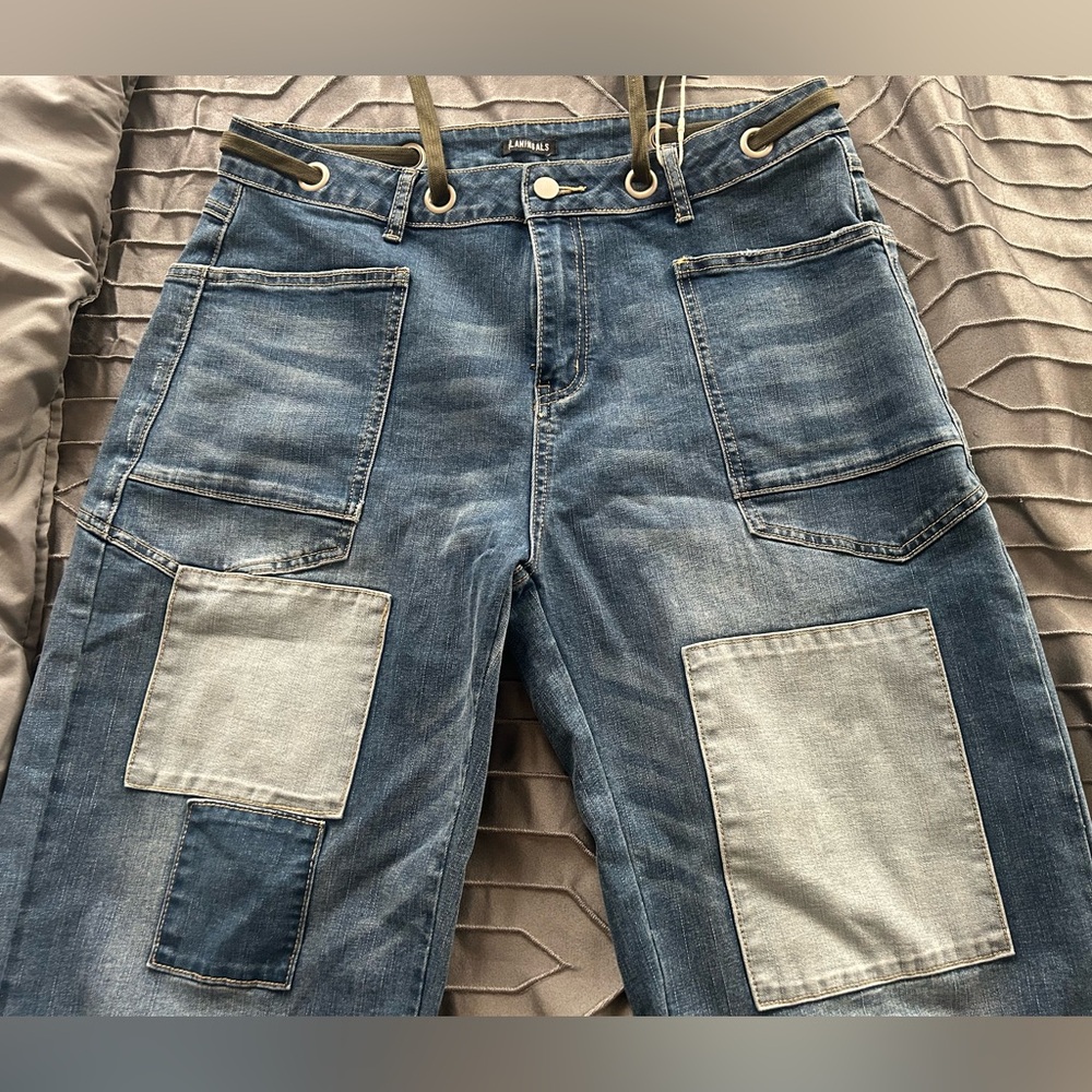 Flamingals Patchwork Cropped Denim NWT - image 2